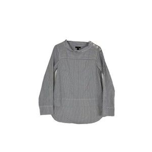 J. Crew Funnelneck Black White Striped Button Shoulder Long Sleeve Shirt Size 2